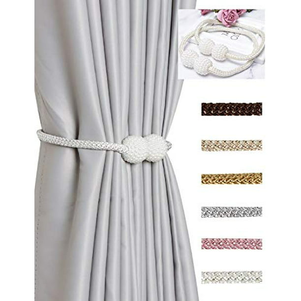 4pcs Drape Tie Back Pearl Tiebacks Curtain Hold Set for Offices Beige